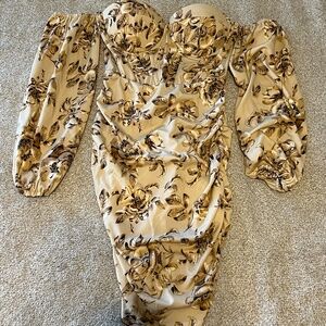 NWOT SHEIN Floral Corset Dress with Off-Shoulder Sleeves